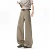 Pantalones casuales rectos lavados color gris carbón para hombre, pantalones rectos de ajuste limpio para verano, pantalones de trabajo rectos anchos holgados estilo americano