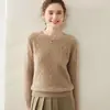 Top Base de Tricô de Cashmere com Gola Redonda Novo Outono/Inverno 2024 para Mulheres, Manga Longa, Solto, Grosso, Roupa de Baixo, Quente, Tricô Trançado