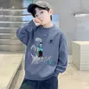 Sudadera fina con forro polar para niño, primavera y otoño, nuevo diseño color block, prenda base de cuello redondo para niños mayores, top cálido de otoño e invierno para niños