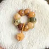 Pulsera Retorcida a Mano con Cuentas de Ajo, Raíz de Bodhi y Mangostán Weathered para Estudiantes, Alivio del Estrés en las Yemas de los Dedos, Cuentas de Meditación para Mujeres, Venta al por Mayor