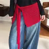 Cinto Cachecol Quadrado de Tricô Vazado Estilo Coreano para Mulheres, Novo Cinto de Cintura Outono e Inverno, Saia em Camadas, Avental, Acessório de Cintura