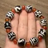 Pulsera de hueso de yak con cuentas de ágata vieja de nueve ojos con pulpa recubierta de aceite de alta calidad, pulsera de un solo anillo de estilo tibetano literario para hombres y mujeres