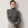 Otoño Invierno Sin Costuras Una Pieza 100% Cachemir Tejido de Punto Suéter para Mujer Costilla Capa Interior Suéter de Cuello Alto Color Liso Capa Base