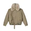 Ropa para Hombre Mtlclothes Chaqueta Corta Desmontable con Cuello de Piel y Forro Grueso de Felpa, Cálida y Casual, Abrigo Corto de Moda.