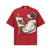 Camiseta Stejwell Estilo de Rua Americano Estampada Manga Curta Gola Pequena Meia Manga Algodão Puro Peso Pesado Comércio Exterior Transfronteiriço Top Tendência