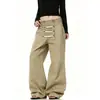Jeans de pierna ancha y corte curvo color caqui, nuevo estilo de otoño, cintura alta, rectos, holgados, adelgazantes, de largo hasta el suelo, estilo nuevo de moda