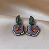Lenguaje Floral Manro~ Pendientes de Botón de Flor Hoja de Zirconia Estilo Medieval, Pendientes Exquisitos Vintage, Pendientes de Lujo Ligero de Alta Gama para Mujer