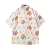 Camisa Havaiana Floral de Manga Curta Masculina Solta e Versátil Verão Estilo Hong Kong Camisa Marca de Moda de Hong Kong Top Casual Bonito