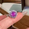 Anel Vintage Octogonal Estilo Francês Rosa de Milênio Corte Rosa Paraíba, Anel da Moda de Luxo Leve Cravejado com Diamante de Alto Carbono e Diamante Roxo para Mulheres