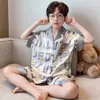 Pijama de Seda de Gelo Novo para Meninos Verão Manga Curta Shorts Roupa de Casa Fina para Crianças Maiores Exportação 2026