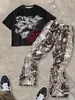 Novo Conjunto Masculino Transfronteiriço para Primavera, Verão e Outono, Estilo Casual Hip-Hop, Esportivo, Manga Curta, Calça Longa, Estampado 3D, Peso Pesado