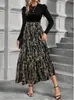 Em Estoque Transfronteiriço Europeu e Americano Novo Vestido Longo Estampado de Manga Longa Linha A para Mulheres Primavera e Outono, Elegante Vestido Longo para o Trabalho