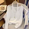 Camisa de Verano y Primavera para Mujer Tallas Grandes de 150 kg, Cuello Halter, Manga Larga, Top Único y Elegante, Camisa Base de Capa Interior Falsa de Dos Piezas