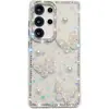Capa de Celular Borboleta com Pérola e Diamantes Brilhantes Adequada para Samsung S25Ultra Niche A07/A17 Estilo Girly A55