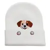 Nuevo Estilo Gorro de Punto Bordado con Cabeza y Pata de Perro para Mujer, Gorro Cálido de Otoño e Invierno, Gorro de Punto Pullover Negro de Marca de Moda para Hombre
