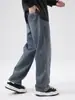 Roupas Masculinas Fengshe / 2026 Jeans Reto Casual Solto Reto Lavado Retro Americano High Street com Bolsos Traseiros Invisíveis