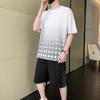 Traje de dos piezas de marca de moda de manga corta de seda de hielo para hombre de verano 2024, deportivo informal de moda para todo tipo de partidos.