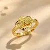 Novo Anel Flor de Areia Dourada Chinesa Dourado Feminino Leve Luxo Banhado a Ouro Anel de Dedo Aberto Ajustável Anel de Imitação de Ouro Venda por Atacado