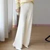 Pantalones de Pierna Ancha de Lana Pura para Mujer, Otoño/Invierno 2026, Sueltos de Cintura Alta, Pierna Recta, Largos, Pantalones Casuales de Punto Largos hasta el Suelo