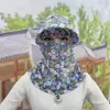 Protector Solar Removible con Sombrero y Ala Protección Completa para Cara y Cuello Protección UV Integrada Parasol para Mujer Mascarilla Gini Facial de Seda de Hielo