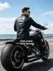 Chaqueta corta de piel sintética negra para hombre, estilo de alta gama, chaqueta Detroit, chaqueta de moto con cuello alto para primavera y otoño.