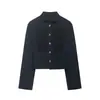 Atacado Transfronteiriço Moda Feminina Nova Primavera Jaqueta Curta de Botão Único Estilo Europeu e Americano em Poliéster Azul Marinho