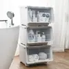 Caixa de Armazenamento Grande de Plástico Iridescente com Tampa Flip-Top Gabinete de Armazenamento Modular Empilhável Tampa Transparente Abertura Inclinada Prateleira Organizadora de Brinquedos