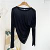 Camiseta de Manga Larga Estilo Nuevo Tencel Protección Solar Delgada Versión Coreana Versátil Holgada Cuello Redondo Top Caliente Ajuste Holgado