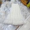 Falda de Malla Negra Extensa con Cintura Elástica, Flores de Perlas, Nicho Australiano Transfronterizo Europeo y Americano