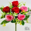 Haste Única com 6 Botões de Rosa, Decoração de Flor de Rosa Artificial, Flor de Seda, Flor de Tecido, Decoração de Ambiente, Decoração de Arte Floral, Decoração para Casa
