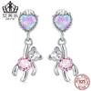 Efu Le Europa e América Best Selling Sterling Silver Love Bear Brincos s925 Rosa Zircon Coração-em forma de Opala Animal Brincos
