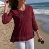 Nova Blusa T-shirt Feminina Outono Amazon Patchwork Renda Manga 3/4 Caimento Solto Temperamento Europeu e Americano
