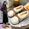 Sapatos slip-on femininos para o outono e inverno de 2026 com forro de fleece, quentes e aconchegantes, com laço, sola macia e forro de algodão felpudo