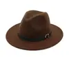 Comércio Exterior Nova Moda Chapéus Masculinos e Femininos Outono e Inverno Chapéus de Copa Cor Pura Panama Jazz Fedora Chapéu com Capuz Decoração de Tira de Couro