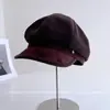 Gorra octogonal de pana con retazos estilo minimalista japonés para mujer, gorra de repartidor retro de calle para principios de otoño, gorra de pico versátil y cálida