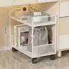 Mesa de escritório móvel de chão com armazenamento para livros e mochilas de estudante, prateleira sob a mesa com rodízios, estante pequena ao lado da mesa