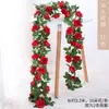 Enredadera de Flores Artificiales de Rosa Zarcillo Colgante de Pared Enroscada Cubierta Decorativa para Tubería de Agua de Aire Acondicionado Sala de Estar Techo Planta de Plástico