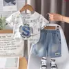 Conjunto de Verano para Niños 2026 Nuevo Elegante Ropa de Verano para Bebé Conjunto de Dos Piezas de Manga Corta con Estampado de Letras de Moda