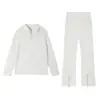 Conjunto de Punto de Dos Piezas para Mujer 2026 Otoño e Invierno Transfronterizo Europeo y Americano Nuevo Color Sólido con Cremallera y Costillas Ropa de Casa