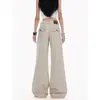 Calças jeans de perna larga estilo americano vestuário feminino para o trabalho emagrecedoras calças de cintura baixa estilo solto da moda novas calças de cor damasco fazem as pernas parecerem mais longas