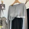 Cores Lindas em 6 Cores! Suave Aveludado Ceriáceo Guaxinim Veludo Botão Dourado Gola Redonda Suéter Cardigan Top para Mulheres