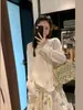 Camiseta de Punto Henley de Manga Larga con Medio Botón Zheng Chunhua Ju de Lana Suave para Mujer, Ligeramente Transparente, Corte Holgado, Cubre-todo Versátil