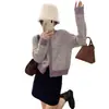 Cárdigan de Punto Coreano de Estilo Nuevo para Primavera y Otoño, Color Bloque, Hilo Floral, Cuello Redondo, para Mujer, Suéter Abrigo Holgado y Suave