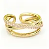 Anillo abierto de tres aros europeo y americano con diamantes, anillo liso apilable, joyería de nicho de alta gama transfronteriza, anillo de Amazon