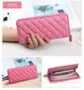 Carteira feminina de couro genuíno de pele de ovelha com zíper manual romboidal bolsa com zíper entrega em peça única carteira feminina longa