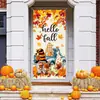 2026 Banner de Cubierta de Puerta Feliz Día de Acción de Gracias con Patrón de Pavo, Decoración Colgante de Porche de Otoño para el Hogar con Tema de Otoño