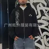 Moletom com Capuz e Zíper Estampa de Letras Punk Dark Retrô Europeu e Americano Moda High Street Moletom Casual