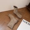 Botines Cortos de Punta Redonda Estilo Británico con Cremallera para Mujer Vintage Combinables Tacón Bajo Botas Martin Otoño e Invierno Gamuza Verano Botines Delgados