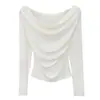 Camada base modal preta de manga comprida, elegante camiseta de manga comprida de um ombro para mulheres, modelagem justa, ombro a ombro, com decote fluido, disponível em branco