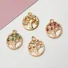 Acessórios DIY Cobre Dourado Banhado Microincrustado Zircônia Redondo Oco Árvore da Vida Pingente Colar Brincos Acessórios para Brincos